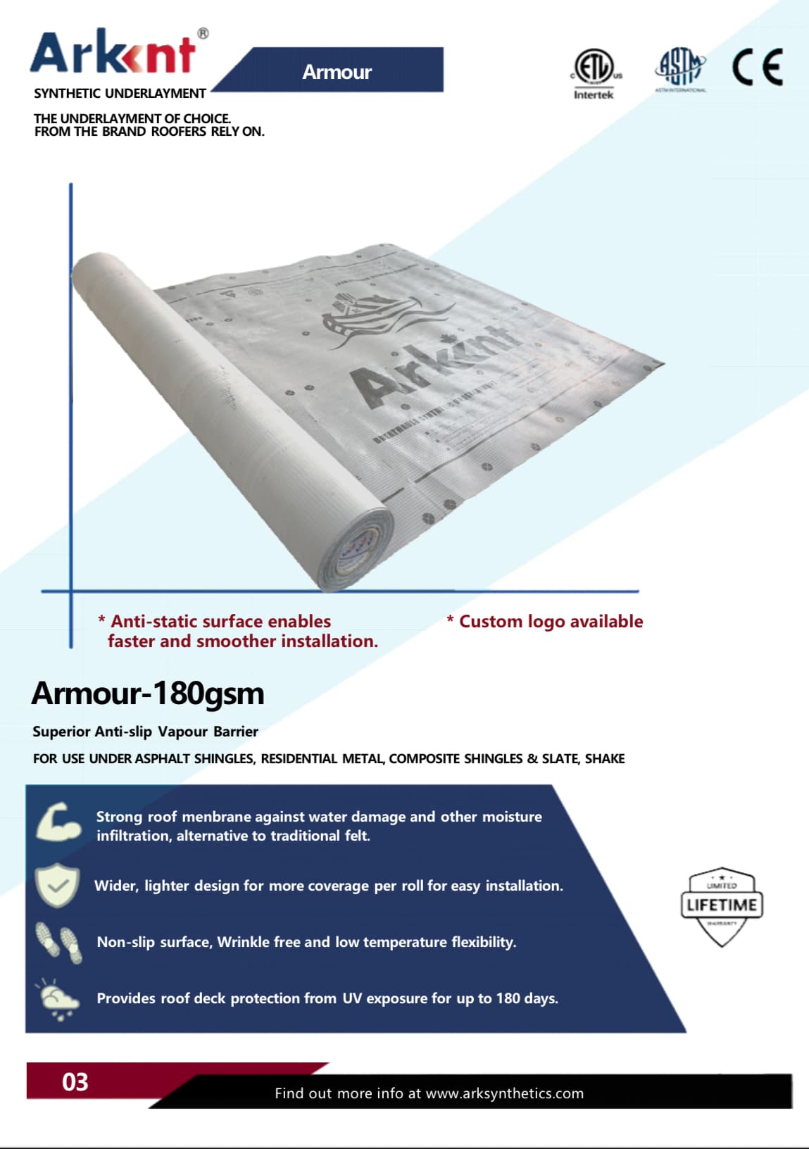 ARMOUR 30 180 GSM skid quantity, price per roll $129.99