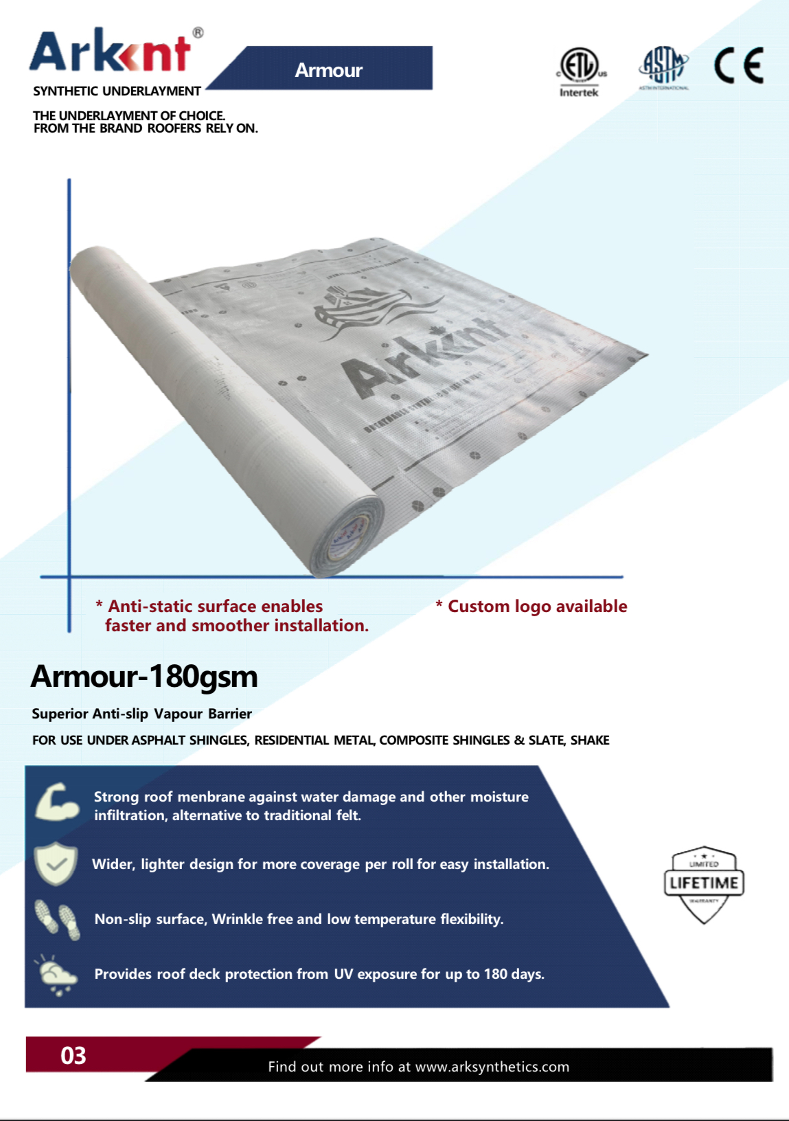 ARMOUR 30 180 GSM skid quantity, price per roll $129.99